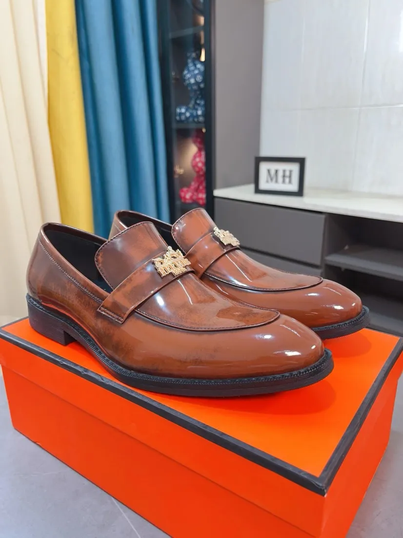 Men's shoes 💰500🌹🌹《HERMES》Hermès business leather shoes, original factory configuration, original imported open edge bead upper + luxury hardware logo + fully imported original customized sheepskin lining, sole: rubber wear-resistant outsole, difficult craftsmanship, original factory follow-up goods, 🔍🔍high quality code number: 38-44 45 can be customized